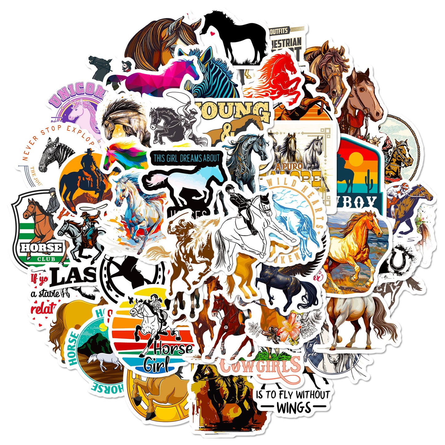 UNITEDSTA 100 pcs Horse Stickers for Kentucky Horse Derby Gifts for Girls Kids Women, Removable Waterproof Decals for Water Bottle Laptop Scrapbook