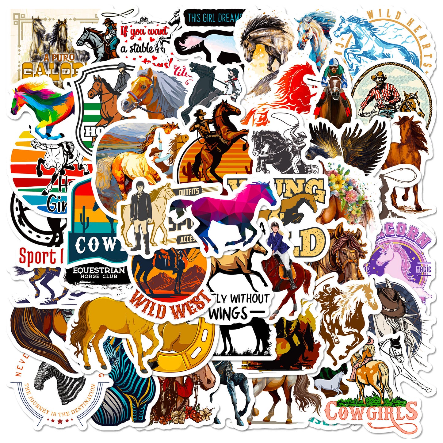 UNITEDSTA 100 pcs Horse Stickers for Kentucky Horse Derby Gifts for Girls Kids Women, Removable Waterproof Decals for Water Bottle Laptop Scrapbook