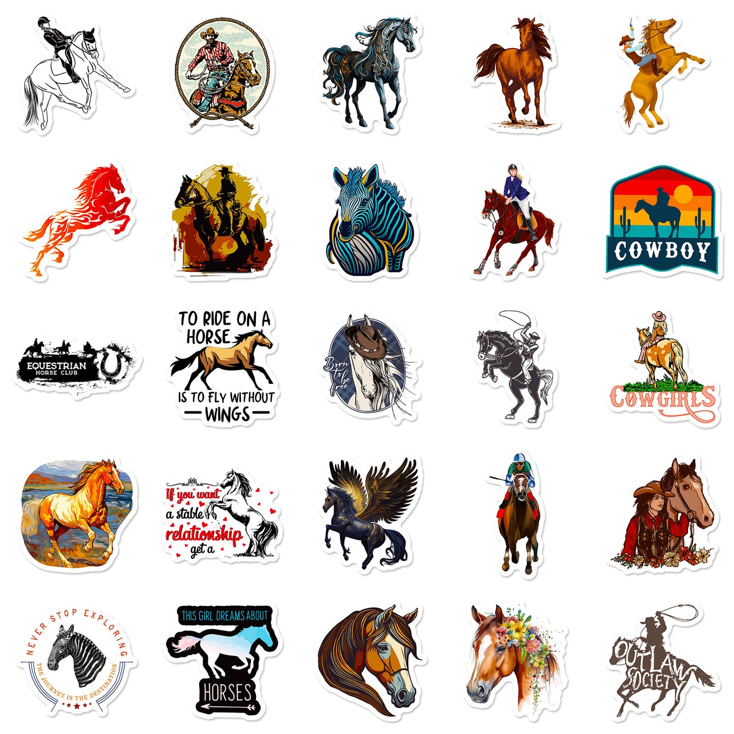 UNITEDSTA 100 pcs Horse Stickers for Kentucky Horse Derby Gifts for Girls Kids Women, Removable Waterproof Decals for Water Bottle Laptop Scrapbook