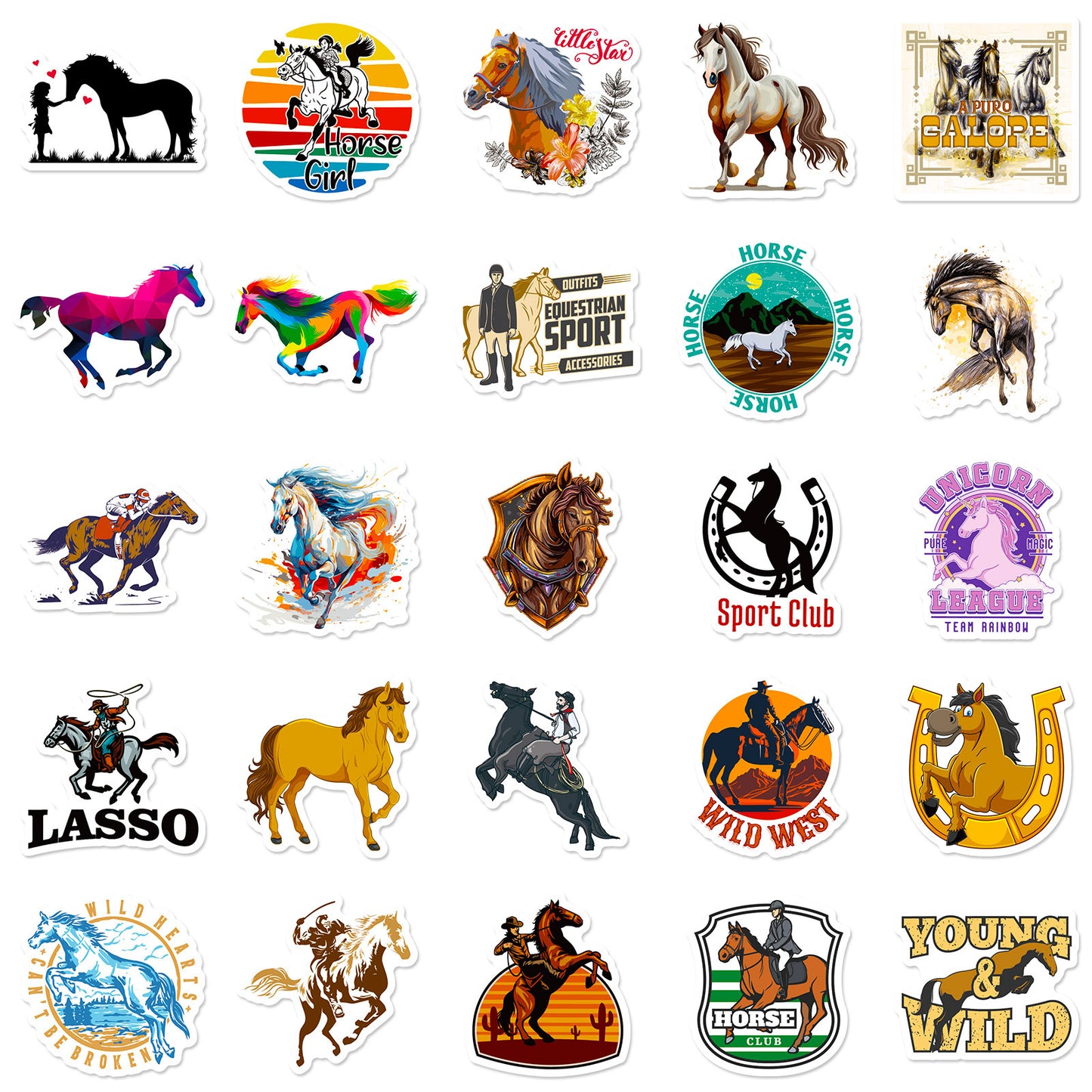 UNITEDSTA 100 pcs Horse Stickers for Kentucky Horse Derby Gifts for Girls Kids Women, Removable Waterproof Decals for Water Bottle Laptop Scrapbook