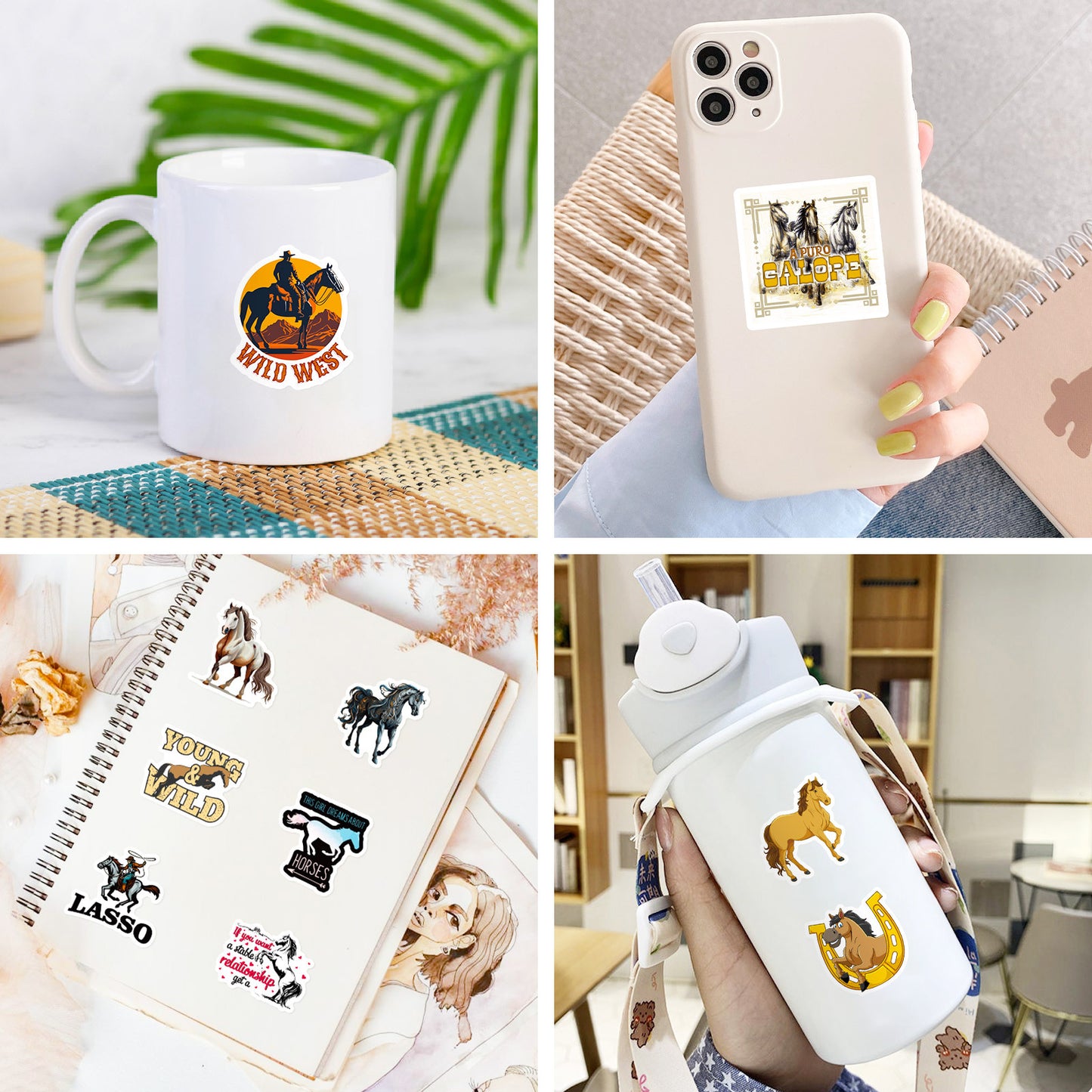 UNITEDSTA 100 pcs Horse Stickers for Kentucky Horse Derby Gifts for Girls Kids Women, Removable Waterproof Decals for Water Bottle Laptop Scrapbook