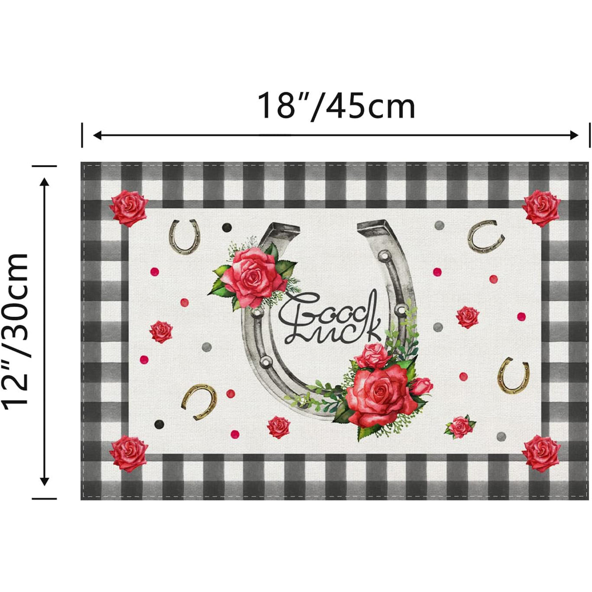 UNITEDSTA Horseshoe Rose Kentucky Horse Derby Placemats Set of 4 Festival Race Rustic 12 x 18" for Kitchen Home Dining Table Decoration Supplies, Large, White, Red, Green